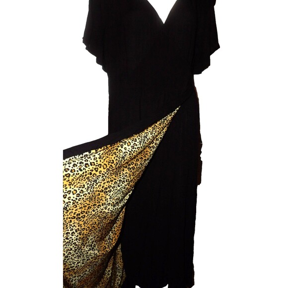 The Oblong Box Shop XL 1X Rare Wrap Dress Black and Cheetah Print Hooded Maxi - Picture 1 of 12